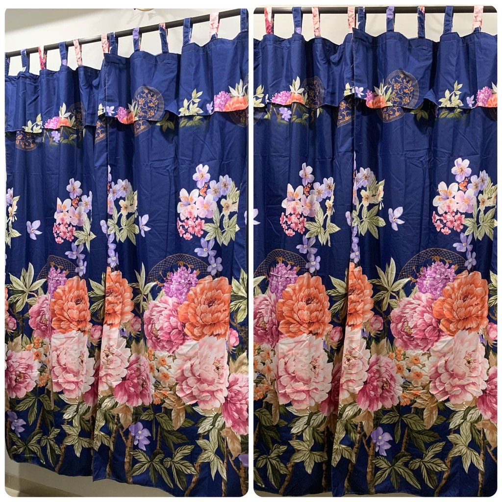 [ PINTU DAN JENDELA ] GORDEN TALI + PONI MOTIF BUNGA KEMBANG PEACH DASAR NAVY