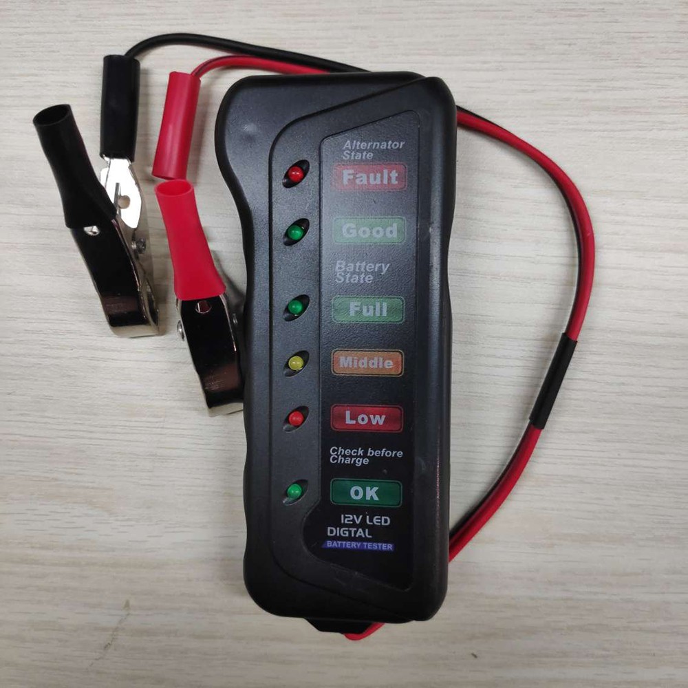 BATERAI TESTER DIGITAL 12V 6 LED - HITAM