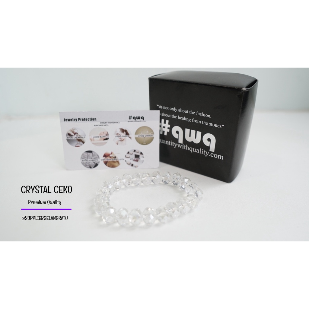 gelang kristal ceko WHITE QUARTZ premium aksesori tangan kuarsa bening