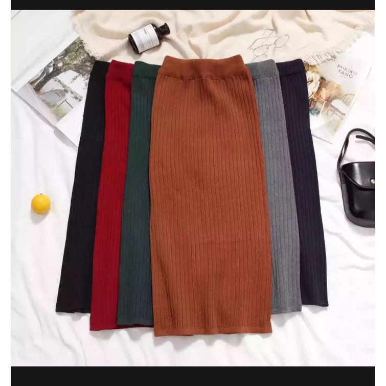 Rok Span Panjang Semi Rajut Knit All Size