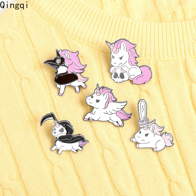 Pin Bros Enamel Bentuk Kartun Hewan Kuda Warna Pink Untuk Hadiah