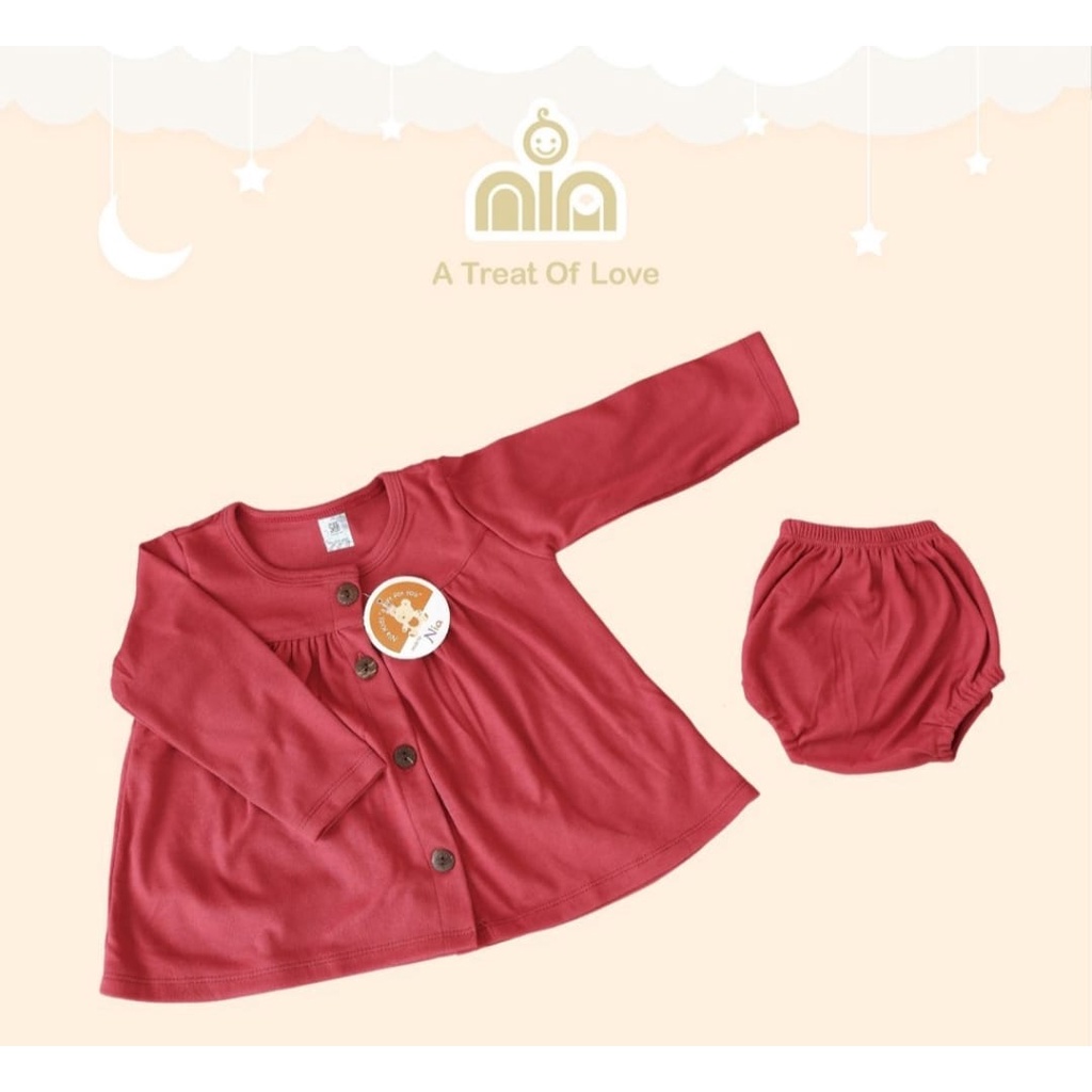 Dress Bayi Perempuan Lengan Panjang Premium 3-6 Bulan Dress Nia Lengan Panjang