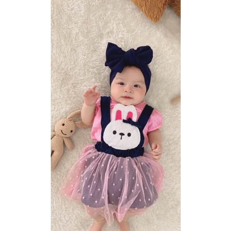 setelan overall anak perempuan 1-3 tahun bunny overall tutu skirt set kaos set rok tutu bayi balita cewek