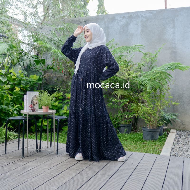 Home Dress Busui Friendly Bahan Katun Rayon Premium Adem Cocok buat ke pantai tali pinggang lengan karet motif polka kecil minimalis simple elegan