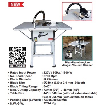 Table Saw 10&quot; WIPRO MAHONI 250 / Mesin Gergaji Circular Meja 10 inch WIPRO - Mesin Gergaji Potong Kayu WIPRO