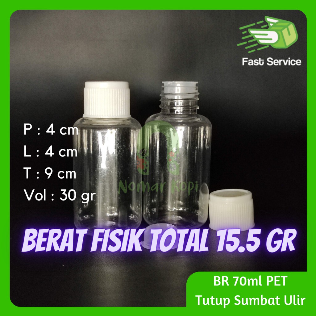 Botol 70ML Tabular Tutup Sumbat Ulir