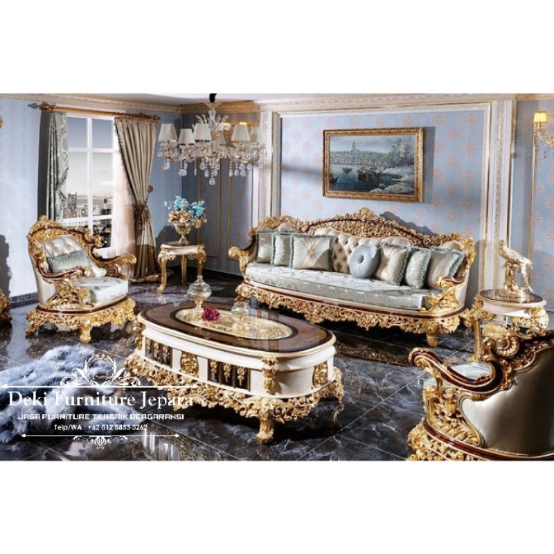 SOFA TAMU MEWAH 321+3MEJA TERBARU JEPARA SOFA MEWAH RUANG TAMU PALING MAHAL SOFA TURKEY / TURKI