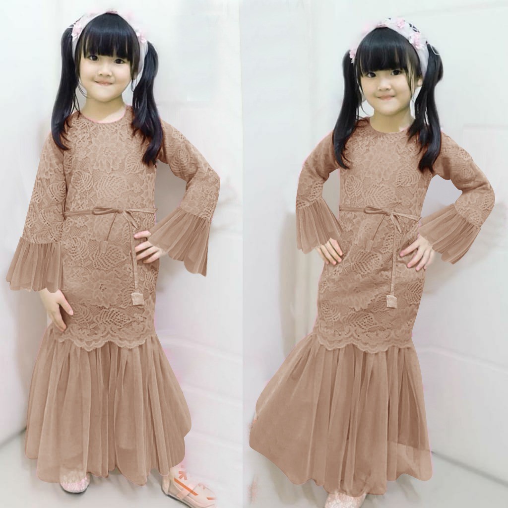 LARKI KID - DRESS BAJU GAMIS BRUKAT BROKAT TILE BAWAH FURING TALI PITA TENGAH PINGGANG ANAK CEWE PER