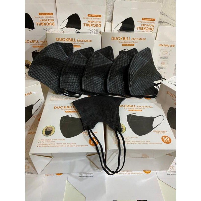 Duckbill hitam hijab / masker duckbill hijab hitam garis / duckbill hitam hijab garis / farashop