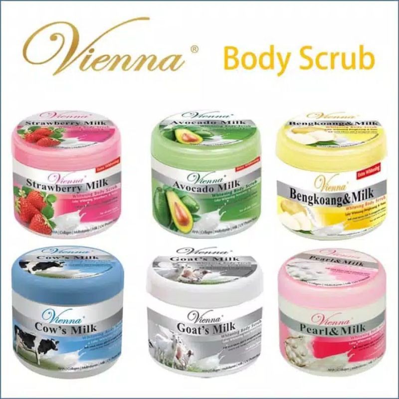 VIENNA BODY SCRUB 250 GR LULUR MANDI PEMUTIH BADAN SUSU KAMBING SAPI GOATS MILK PERAWATAN BADAN