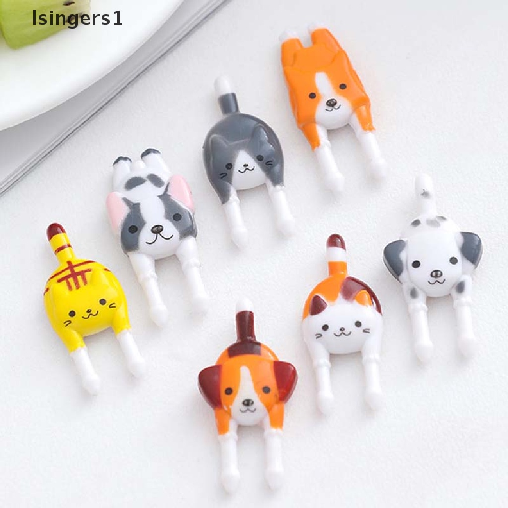 (lsingers1) 7pcs / set Garpu Buah / Snack Mini Motif Kartun Hewan Untuk Anak