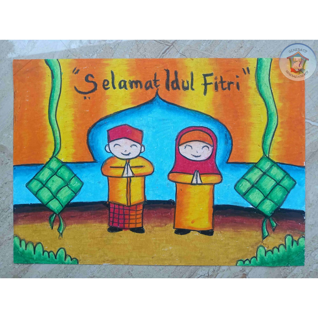 Poster Idul Fitri/Poster Ucapan Lebaran/Gambar Krayon Indonesia