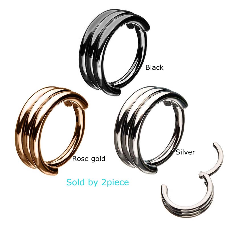 2Pcs Anting Hoop Ukuran 8mm Bahan Stainless Steel Warna Silver / Hitam / Rose Gold