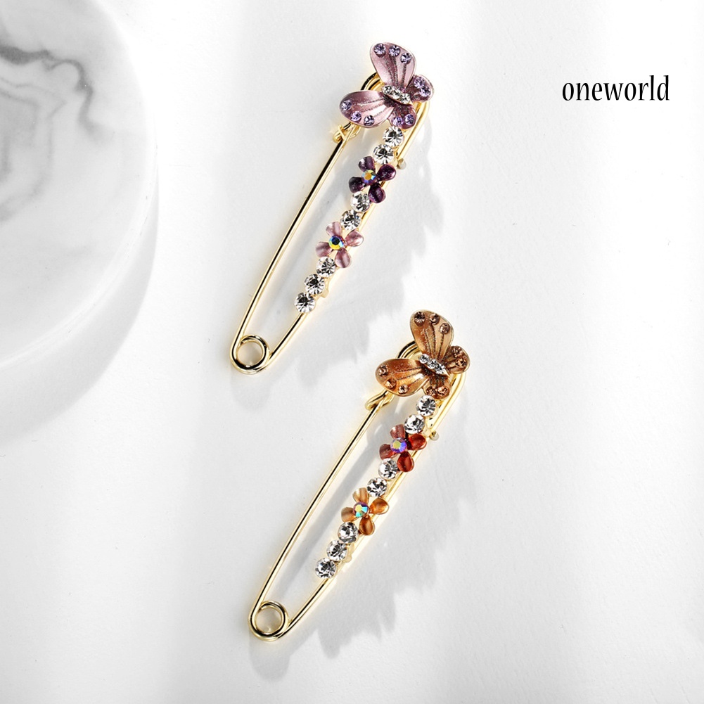 OW@ Women Butterfly Flower Shape Rhinestone Shawl Lapel Drop Oil Brooch Pin Jewelry