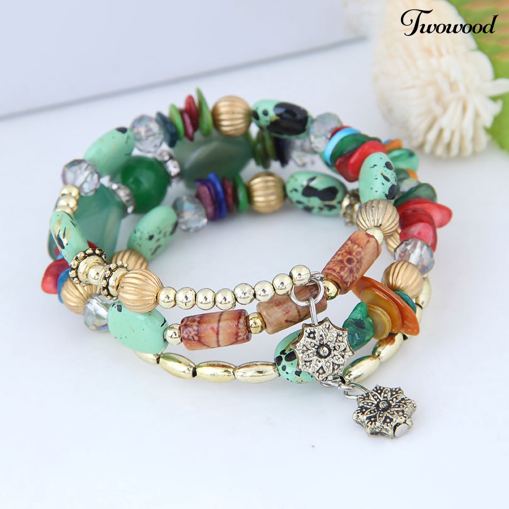 Twowood Women Bracelet Beads Vintage Style Turquoise Faux Crystal Student Bracelet for Daily Wear