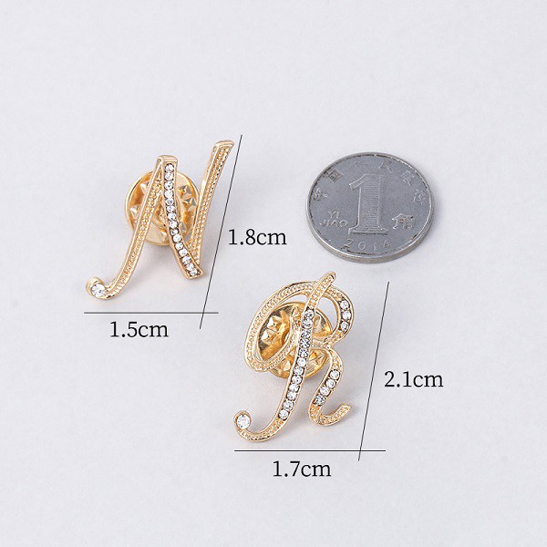 KM - (N - Z) Bros Bentuk Alphabet Aksen Berlian Imitasi Warna emas untuk Wanita-5
