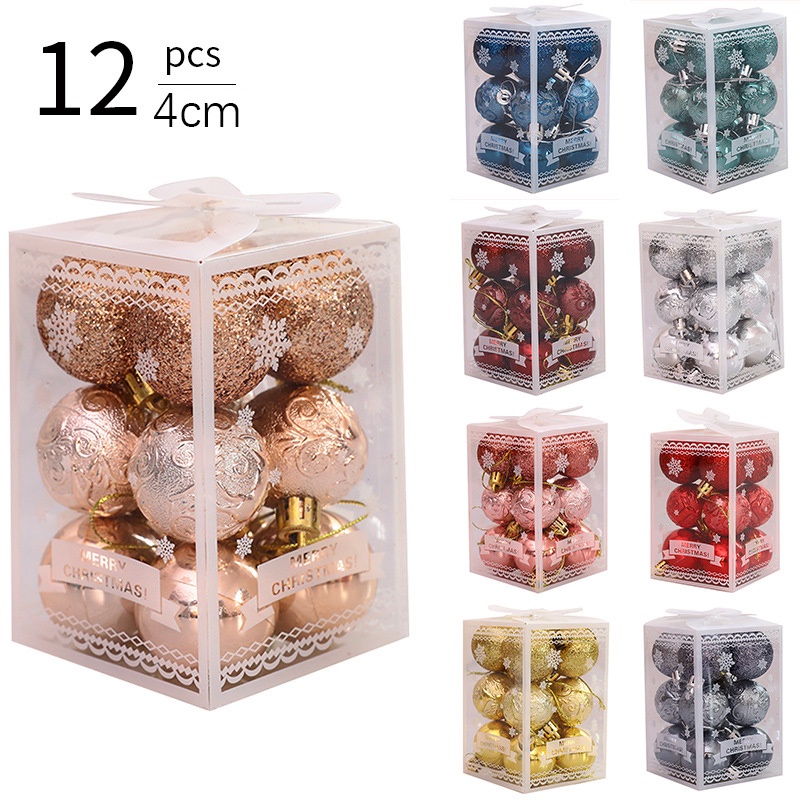 12pcs / Kotak Ornamen Bola Gantung Glitter Warna-Warni Ukuran 4CM Untuk Dekorasi Pohon Natal