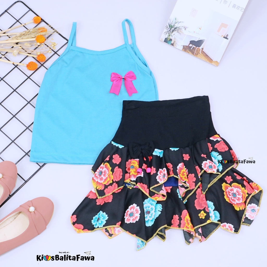 Setelan Mixed Lova uk 1-2 Tahun / Baju Anak Perempuan Motif Tanktop Rok Mini Skirt Cewek Atasan Kensi