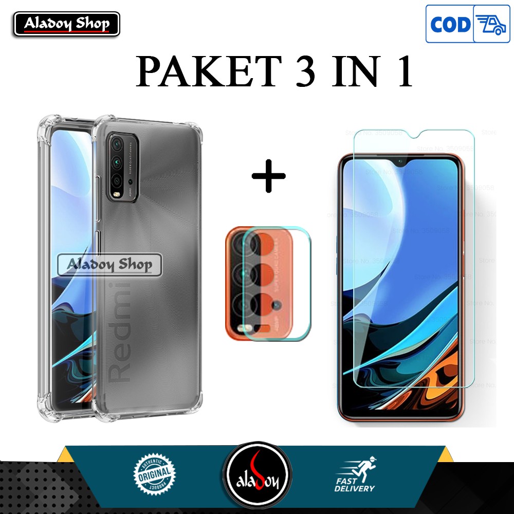 Case Xiaomi Redmi 9T 2021 Premium Casing + Tempered Glass Layar Clear dan Tempered Glass Camera