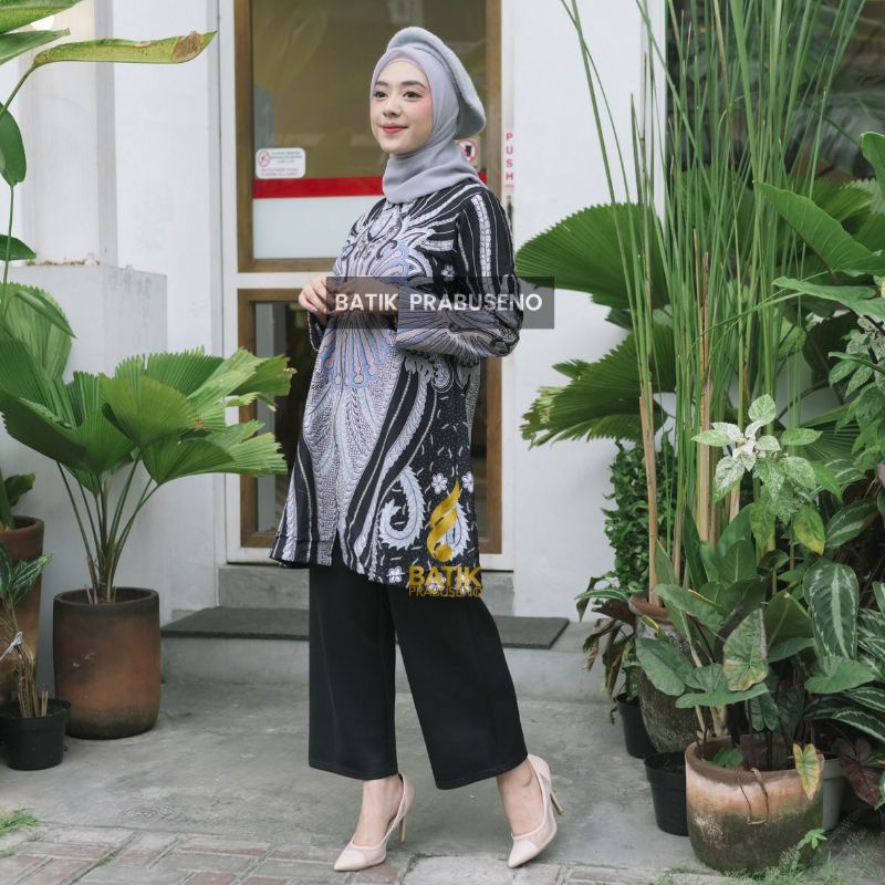 TUNIK MOTIF WENTAR Batik Baju wanita tunik arista seragam pns guru jilbab lengan panjang halus katun