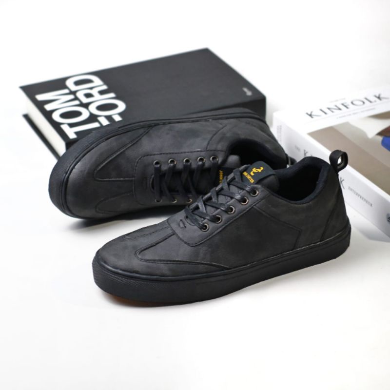 Xshoesbdg.id x Autentik Sepatu Casual Formal Pria Sneakers Pria Hitam Polos Kulit Sintetis Santai Kerja Kuliah