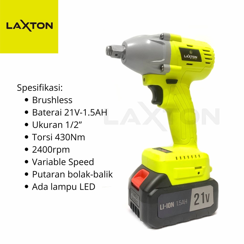 LAXTON Mesin pembuka baut ban impact wrench cordless baterai LX125 HEAVY DUTY