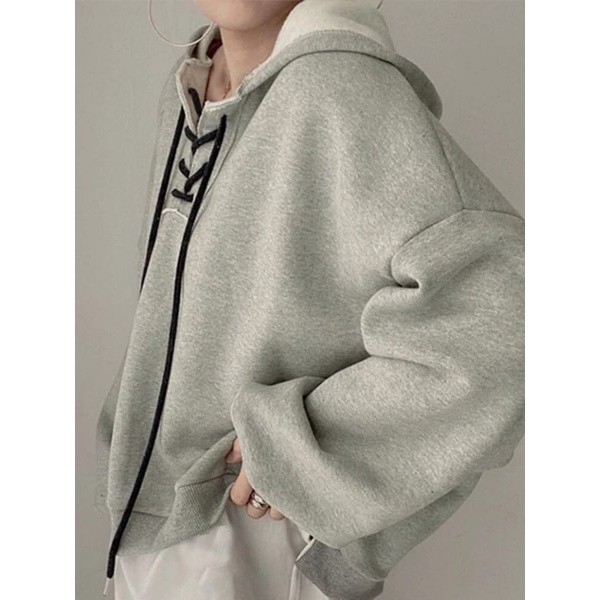 Cross Rope Hoodie Premium Sweat Fleece Wanita Korean Style