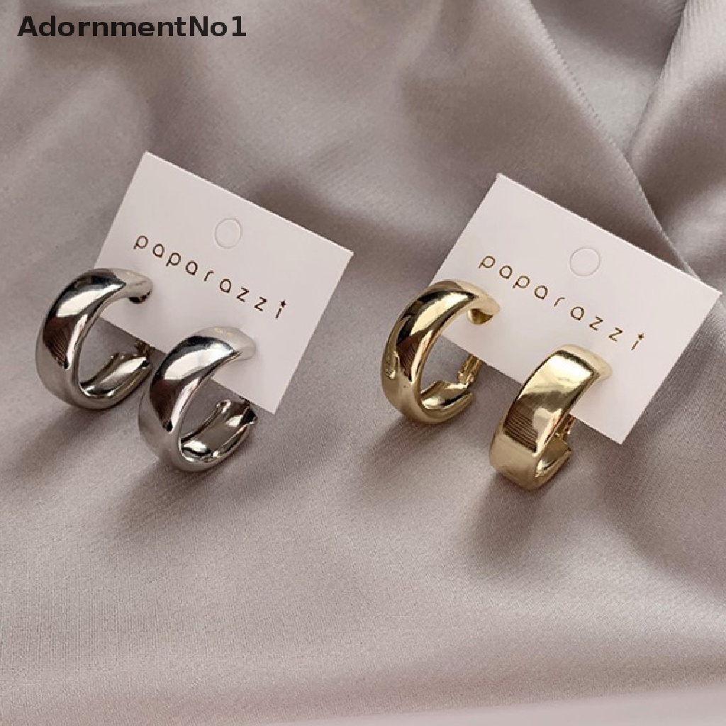 (AdornmentNo1) 1 Pasang Anting Bulat Warna Silver / Gold Untuk Wanita