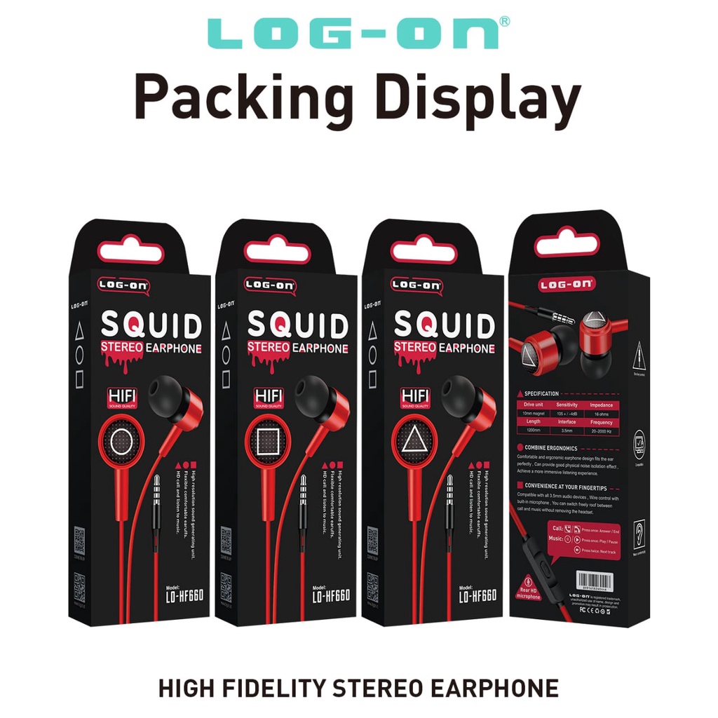 HANDSFREE LOG ON SQUID LO-HF660 STEREO Headset Handsfree Super Bass