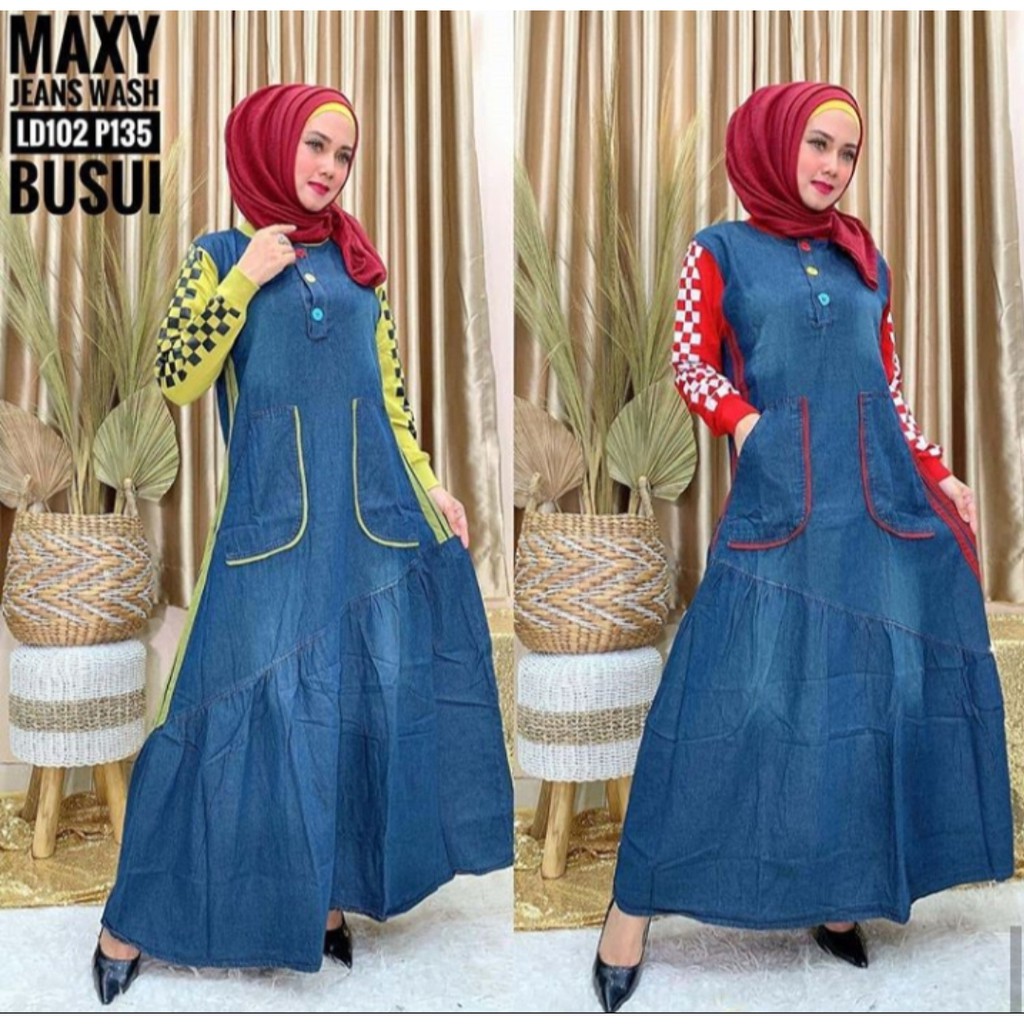 PutraTunggal_Gamis Jeans kombinasi / Gamis Levis Mix / Gamis Jeans / Gamis Murah / Gamis wa