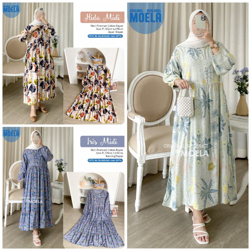 Midi Original Moela Gamis Dress Rayon Note Bine Cimia Mono Bromi Piso Rosie Moa Aimi Rioti Insia Pip