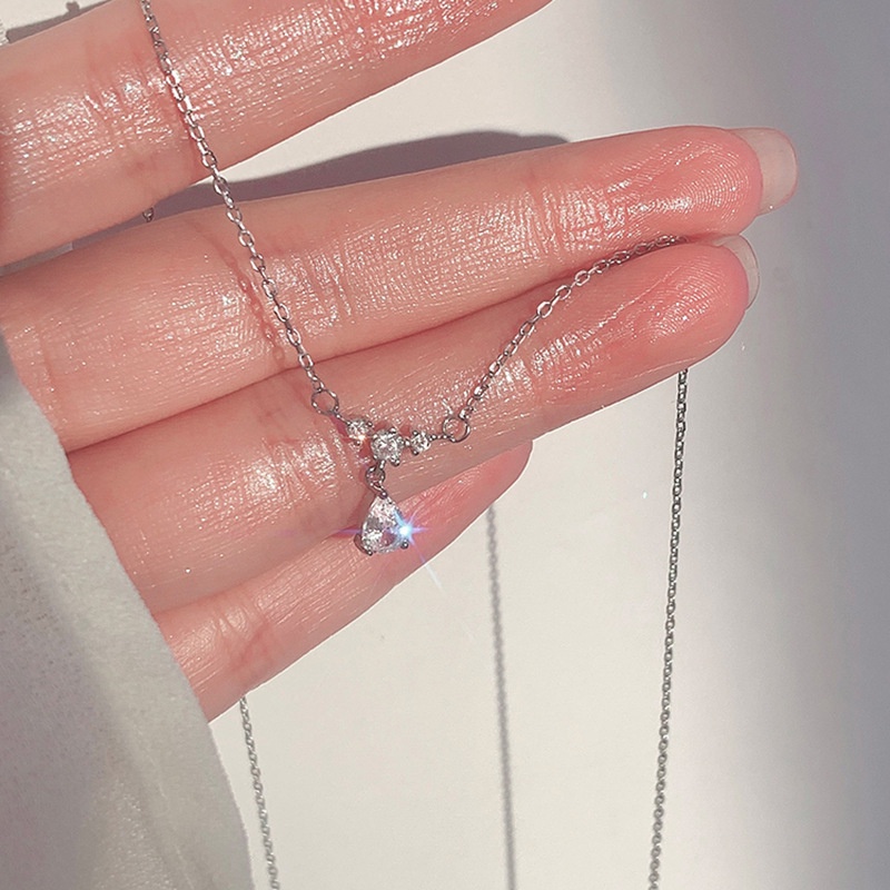 Kalung Rantai Klavikula Desain Water Drop Aksen Zirkon Gaya Korea Untuk Wanita