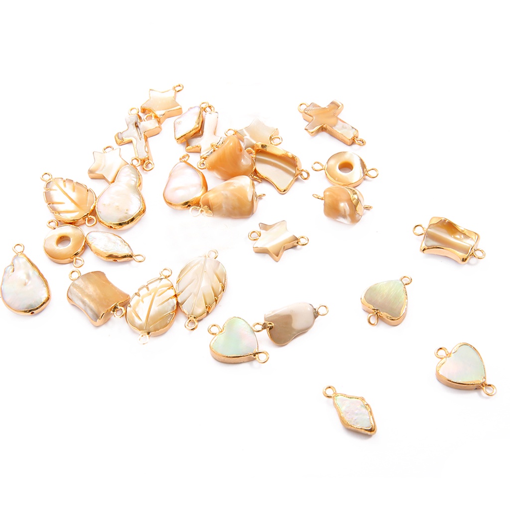 Elliptical Double Lubang Konektor Pesona Alami Air Tawar Shell Bintang Laut untuk Membuat Perhiasan DIY Anting-Anting Kalung Aksesoris