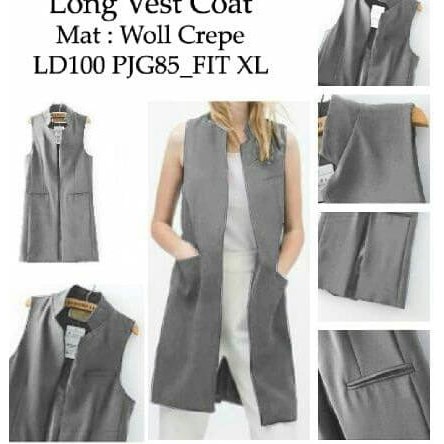 [long vest coat grey RO] vest wanita woll crepe abu abu