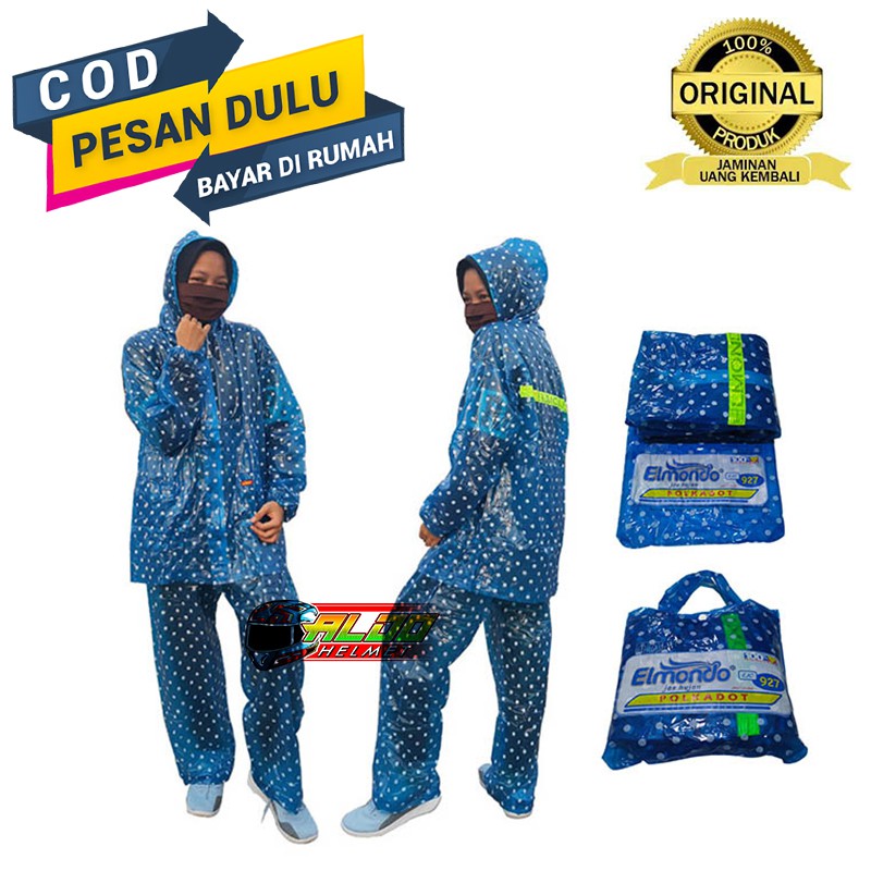 PROMO JAS HUJAN ELMONDO POLKADOT 927 BLUE ORIGINAL RAINCOAT