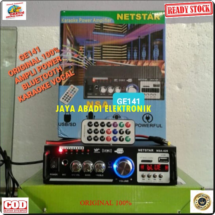 G141 ORIGINAL POWER AMLPIFIER BLUETOOTH MINI KARAOKE AC DC VOKAL SPEAKER SPK ACCU AKI MUSIK AUDIO SOUND SYSTEM MP3 USB PLAYER PRO AUX CAR MOBIL BISA BLUETOOTH KE SEMUA MERK HP BISA DIPAKAI DIRUMAH MAUPUN DIMOBIL AUDIO