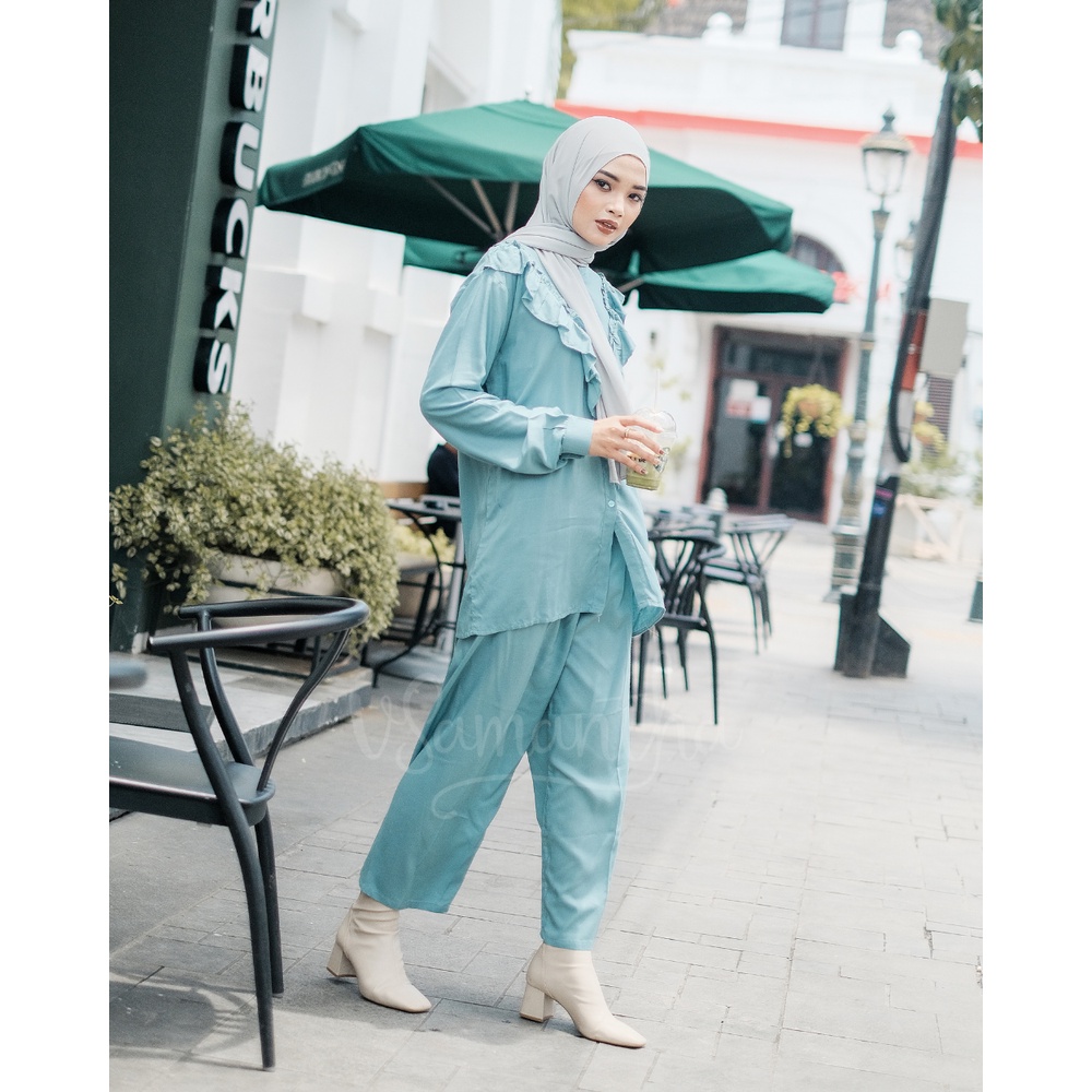 vSamantha - Pajamas / Piyama One Set Kemeja Rayon Nanda-Mintgrey