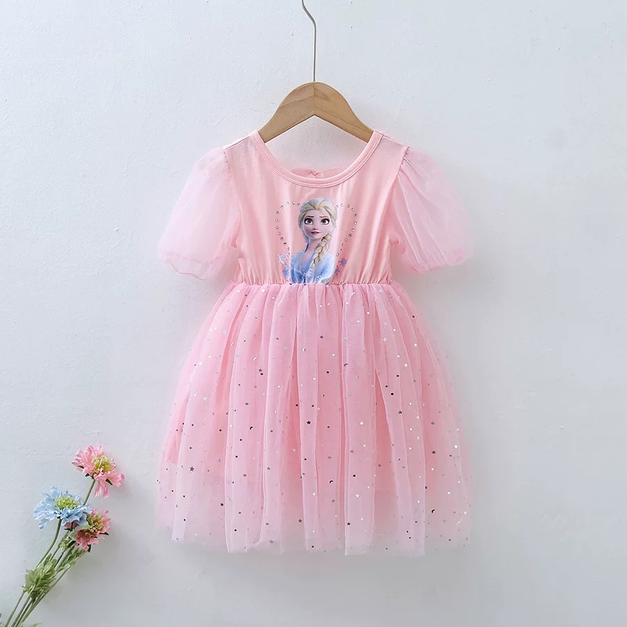 BAJU DRESS ANAK PEREMPUAN FROZEN DISNEY ELSA ANNA BLINK DRESS PARTY