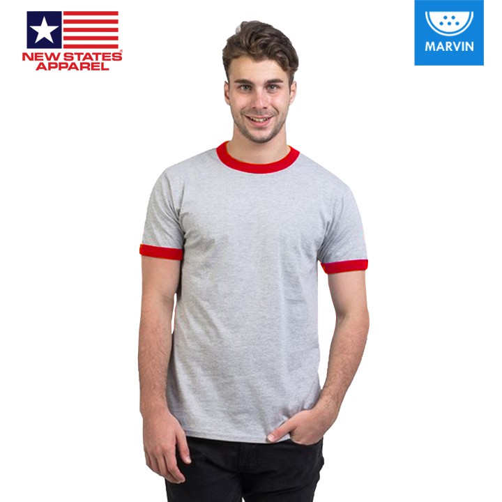 NSA Cotton Ringer7250 Sport Grey/Red pod print on demand satuan