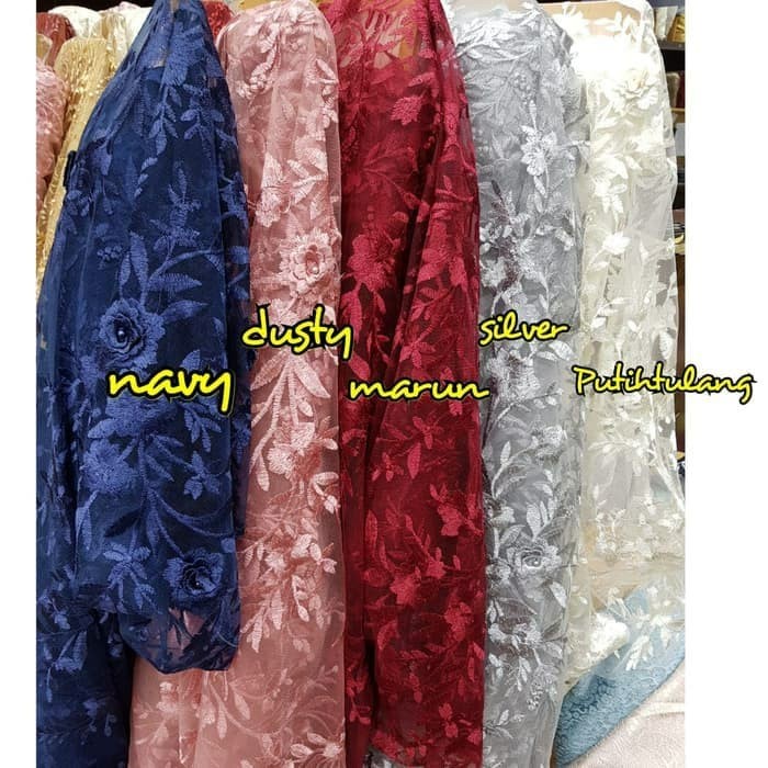 NEW kain tile 3d bunga timbul. brukat brokat 3d timbul. tulle 3d white