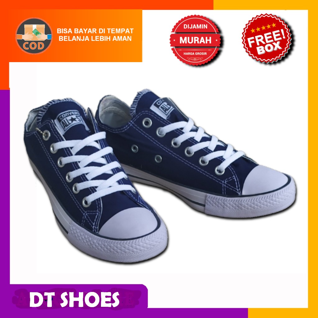 BISA COD SEPATU CONVERSE LOW  ALL STAR PENDEK PRIA WANITA NAVY FREE BOX