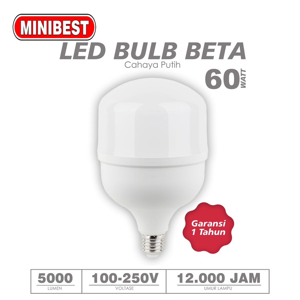 MINIBEST Lampu LED BETA Cahaya Putih, bohlam Bergaransi 1 Tahun, 30-60 WATT