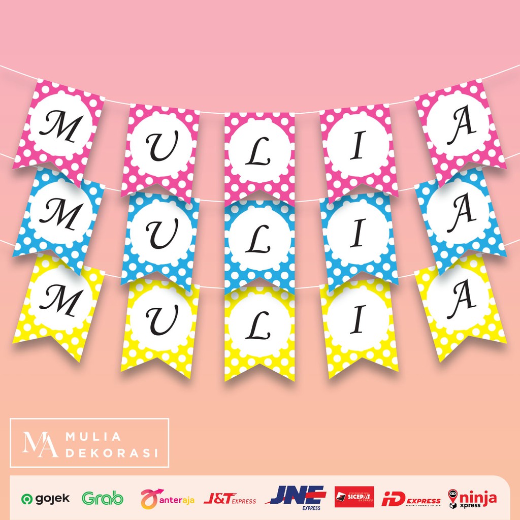 Custom Banner Polkadot Stripe Maks 9 Huruf Karton Ulang Tahun Syukuran Aqiqah Khitan 4 7 Bulanan