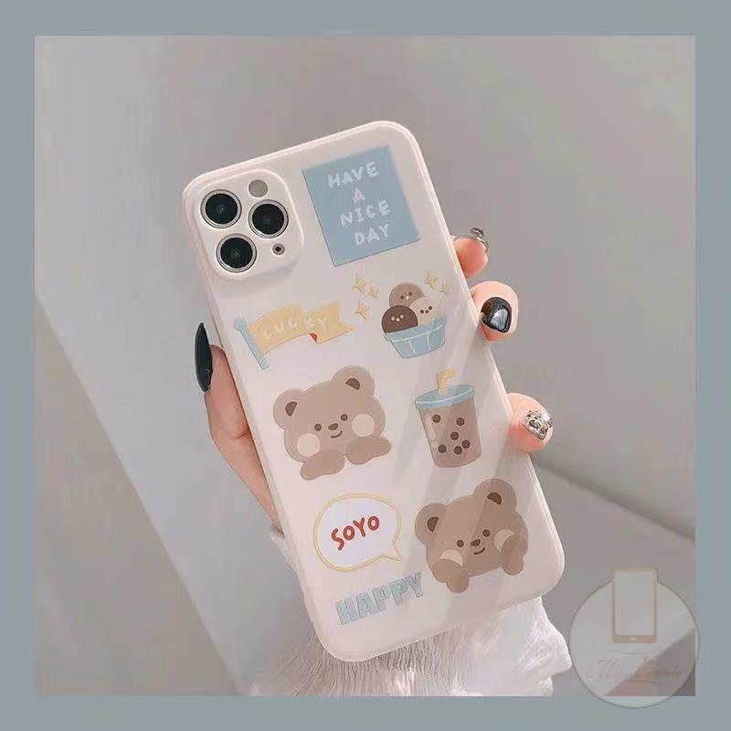 IPHONE Kompatibel Untuk Iphone11 12 14 13 Pro Max 6 6s 78 Plus Xr Xs Max SE 2020 Ins Batu Putih Susu Teh Beruang Soft Tpu Case