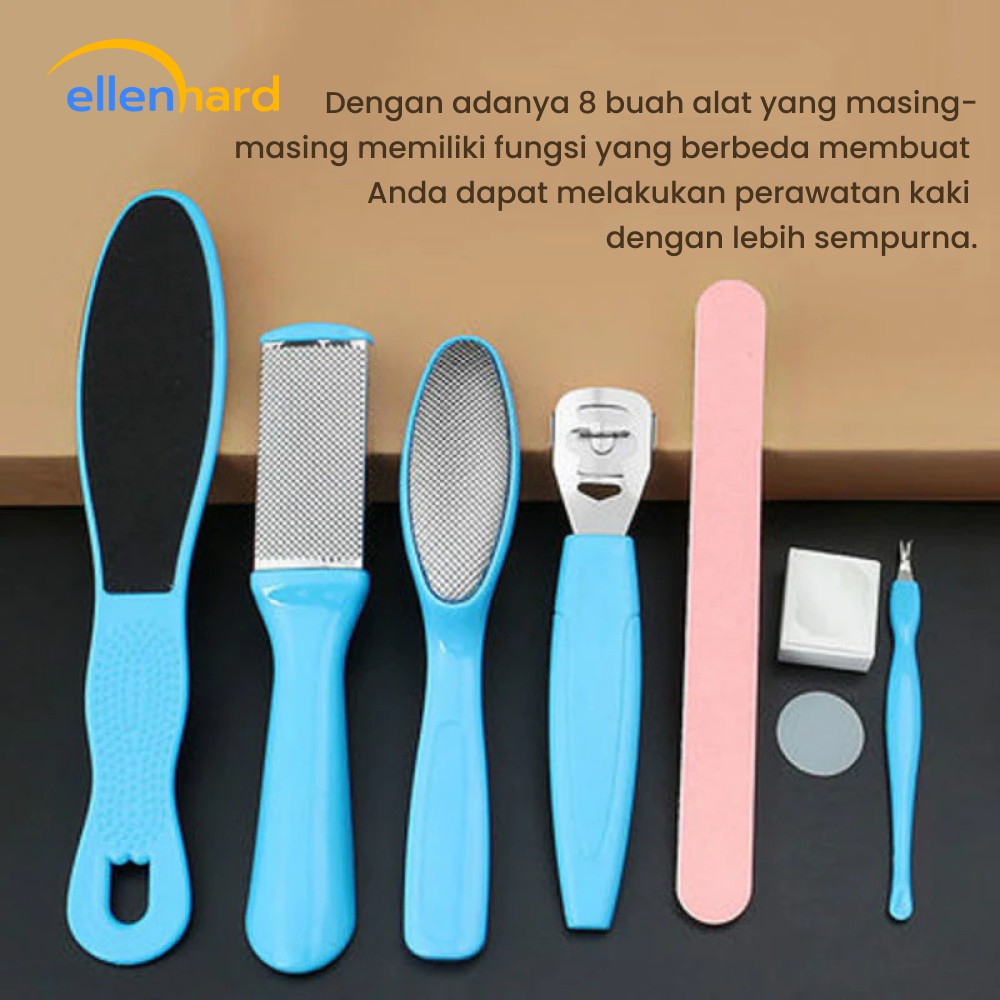 Sikat Kaki Alat Penggosok Tumit Kaki 8 in 1 Penghalus Tumit Kaki Pecah dan Kering Pedicure Foot Care Set