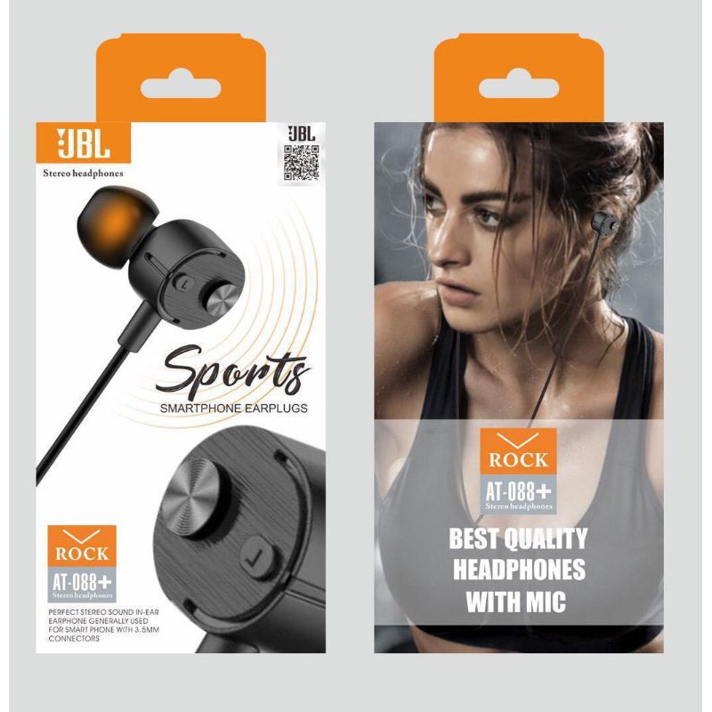 Headset JBL AT-088+ Sporty Bass In Ear Rock Earphone Design Smartphone Earplugs Mic