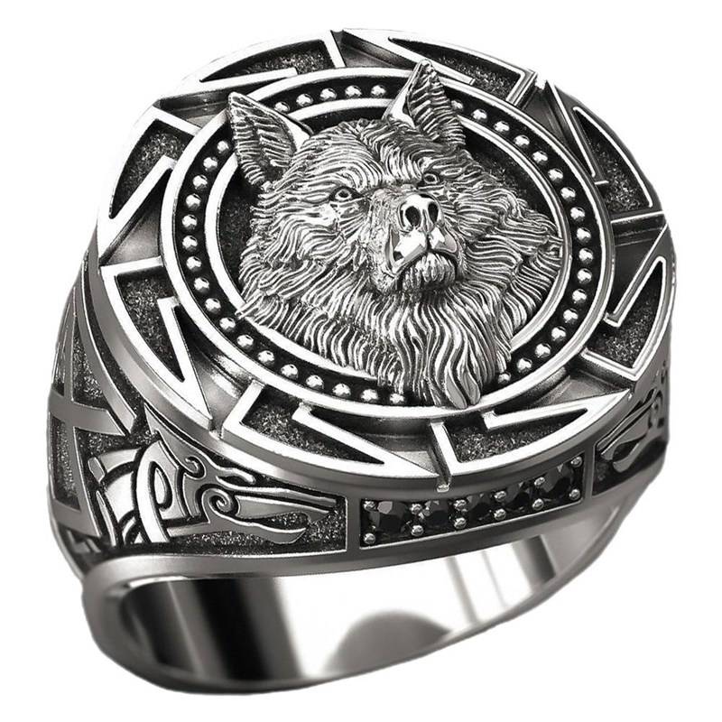 Cincin Pria Bahan Sterling Silver 925 Desain Serigala Gaya Punk / Viking Untuk Pesta / Hadiah Hari Ayah