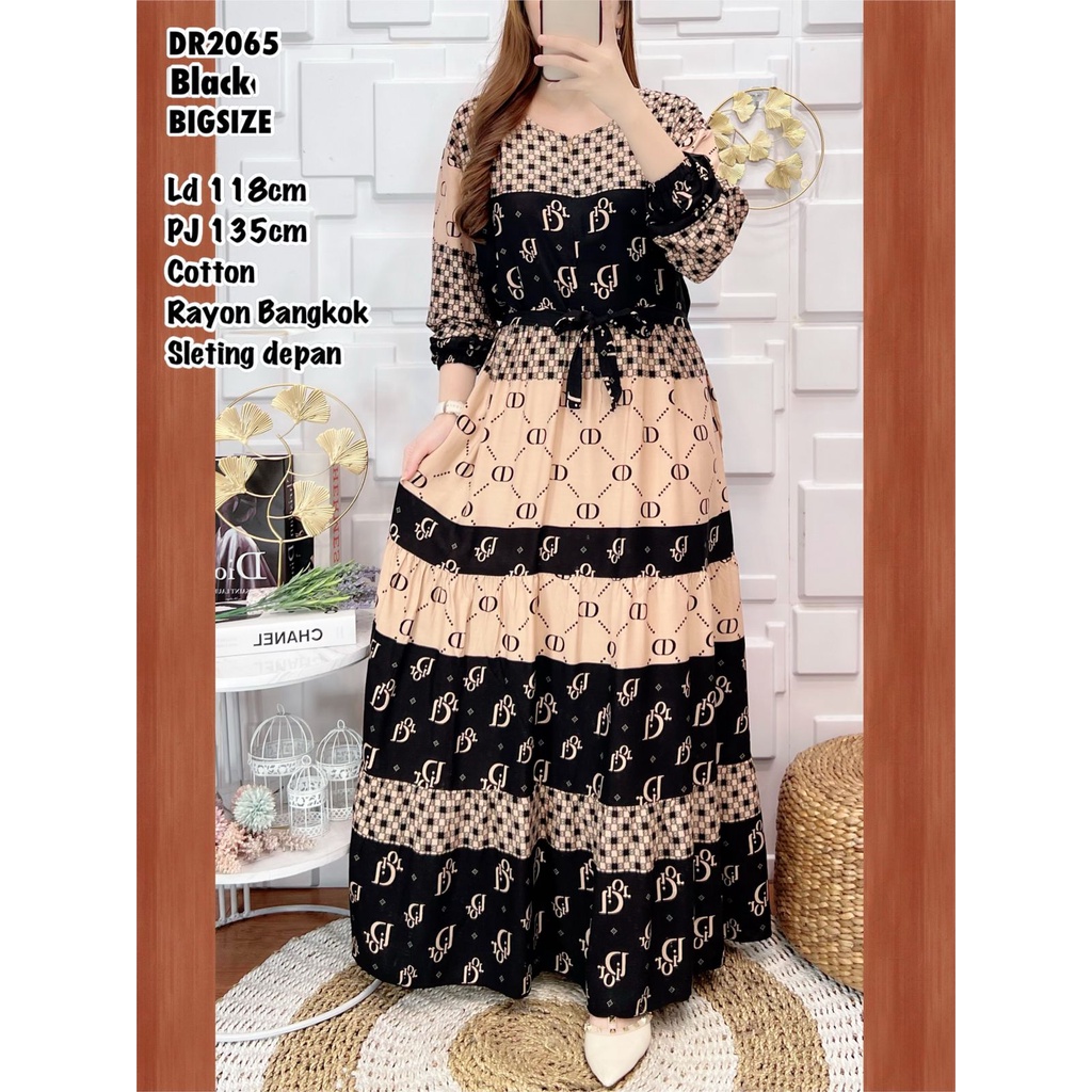 M3278 gamis cantik JUMBO motif combi katun rayon import bangkok DR2065 adem