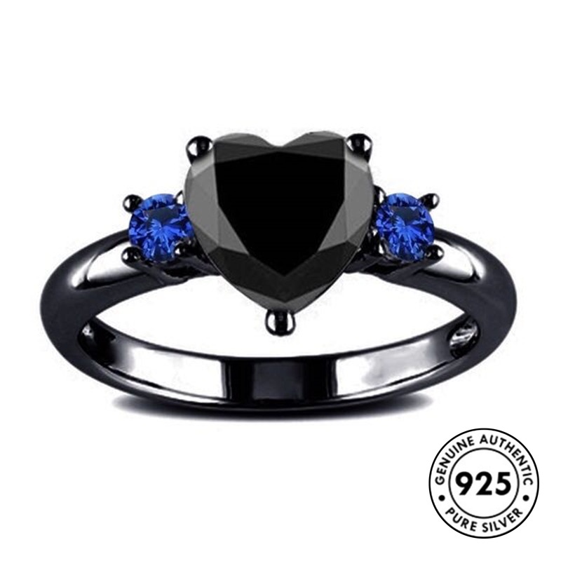 Cincin S925 Silver Bentuk Hati Warna Hitam