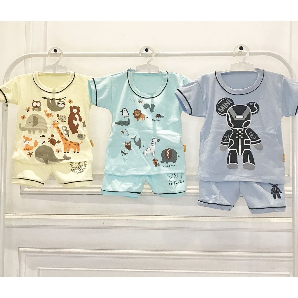 SETELAN BAJU BAYI LENGAN & CELANA PENDEK BAHAN KATUN UKURAN S M L UTK 0-3  TAHUN ENRICA